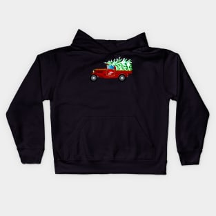 Merry Christmas Santa Is Coming In Red Truck Kids Hoodie